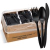 1,000 Plastic Disposable Cutlery Bulk Variety Pack Black Medium Weight