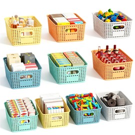 ORGIDOL Colorful Plastic Storage Baskets Bins for Home Organizing, 10 Pack