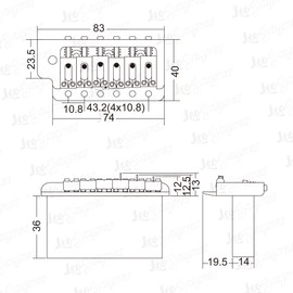 Wilkinson WOV09 2-1/16 inch(52.5mm) 6 Screws ST Guitar Tremolo Bridge for American Vintge Narrow Spacing Strat Electric Guitar (WOV09 Black)
