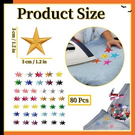 80pcs Star Iron on Patches,Iron On Stars,Sew Embroidered Patches Appliques Embellishments Small,for DIY Jeans Jackets,Clothing,Bag,Iron on Patches for Hats DIY Craft Jacket Clothing Decoration