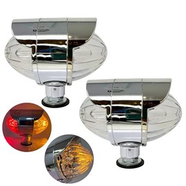 All Star Truck Parts 2Pcs Amber/Red 36 LED Double Face Watermelon Lights Dual Revolution LED Pedestal Lights Chrome Auxiliary Turn Signal Lights 12V-24V Single Stud Mount 3.5" Round Beehive-Clear Lens