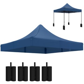 Outsunny 10' x 10' Canopy Replacement Cover with 4 Weight Bags and 8 Drainage Holes, UPF50+ Pop Up Canopy Cover Replacement Top, Navy Blue