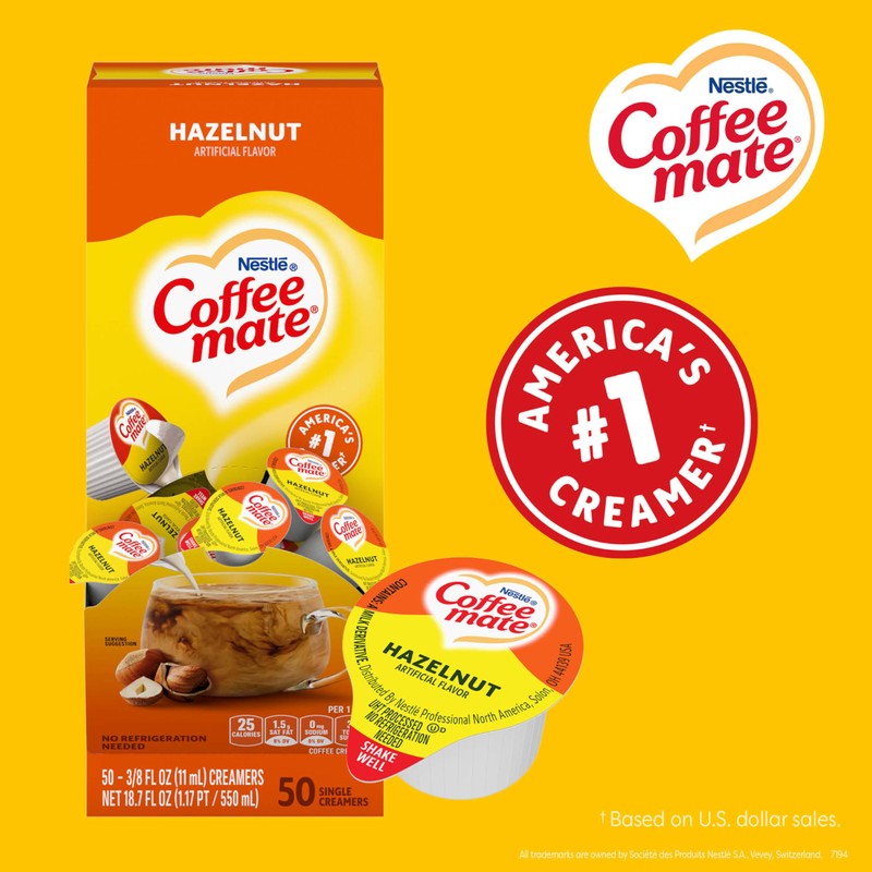 Nestle Coffee mate Coffee Creamer, Hazelnut, Liquid Creamer Singles, Non