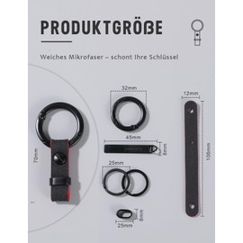 project-cb Key ring × 1, key ring × 2, short strap for car keys, holds ID card holder, stylish and durable, for men and women, black/red, 2.7 inches