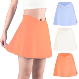 BIG ELEPHANT Girls Butterfly Shorts Crossover 2-in-1 Athletic Dance Skorts with Pockets, Kids Flowy Skirts