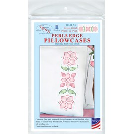 Jack Dempsey Stamped Pillowcases W/White Perle Edge 2/Pkg - Cross-Stitch Pretty in Pink