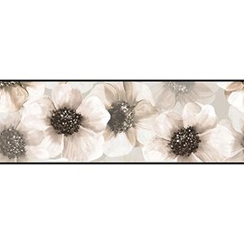 York Wallcoverings BP8119BD Portfolio II Marguerite Border Removable Wallpaper, Black/Pearl Gray
