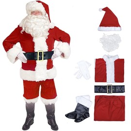 Ricjurzzty 7PCS Christmas Santa Claus Costumes For Men Santa Suit With Beards Hat Boots Christmas Santa Outfit Set for Men Adults for Christmas Party Holiday (XL)