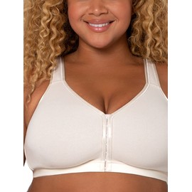 Curvy Couture Women's Plus Size Cotton Luxe Front and Back Close Wire Free Bra, Natural, 34G