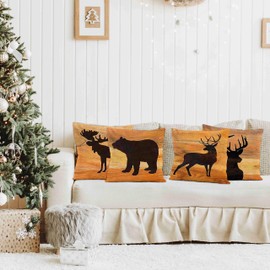 Nogrit Rustic Wildlife Cabin Decor Pillow Covers 18x18 Set of 4,Cabin Decor,Log Cabin Decor,Wildlife Deer Moose Bear Pillow Covers,Camping Pillow,Camping Decor,Woodland Animals Decor