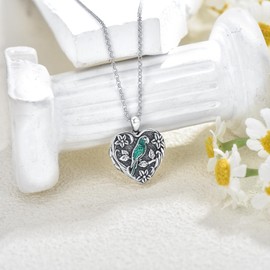 SOULMEET Heart Parrot Locket Necklace That Holds 2 Pictures Photo Bird Locket Pendant Silver Custom Jewelry for Womens Mens (Locket only)