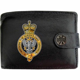 Klassek The Queen's Own Mercian Yeomanry Image Men Wallet Real Leather Cap Badge Emblem Military Crest Insignia RFID Blocking with Coin Pocket and Metal Gift Box