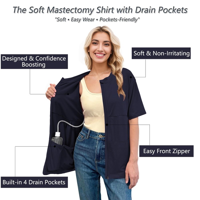 RAGEMALL Post Mastectomy Shirts with Drain Pockets Surgery Recovery Must