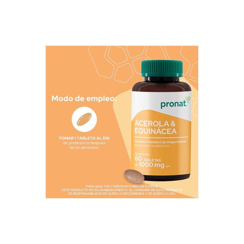 PRONAT | Acerola y Equinácea, Suplemento Alimenticio, con 298 mg