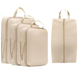 Lxoraziy Set of 4 Compression Packing Cubes, Ultra Lightweight Expandable Compression Storage Cubes, Lightweight Packing Organizers as Travel Accessories(Beige)
