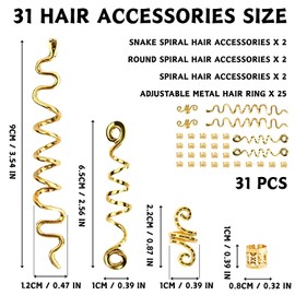 LUFFLOK 31 Pieces Gold Hair Locs, Adjustable Hair Rings and Charms for Dreadlocks Braids, Metal Hair Clips, Beads Clip Decorations Accessories for Men Women (Gold)