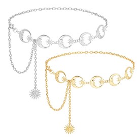 GeorgeX Cinturón de Mujer de 2 Piezas, Cadena de Cintura de Metal Europea y Americana Cadena de Cintura y Pantalón de Estilo Occidental de Alta Gama para Mujer, Adecuado para Decorar Todo Tipo de Ropa