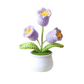 Artificial Bell Orchid Flowers Knitted Flowers,Small Potted Knitted Orchid of The Bell Flowers for Car Dashboard, Cute Car Crochet Center Console Decoration,Handmade Traditional Home Decoratio(Purple)