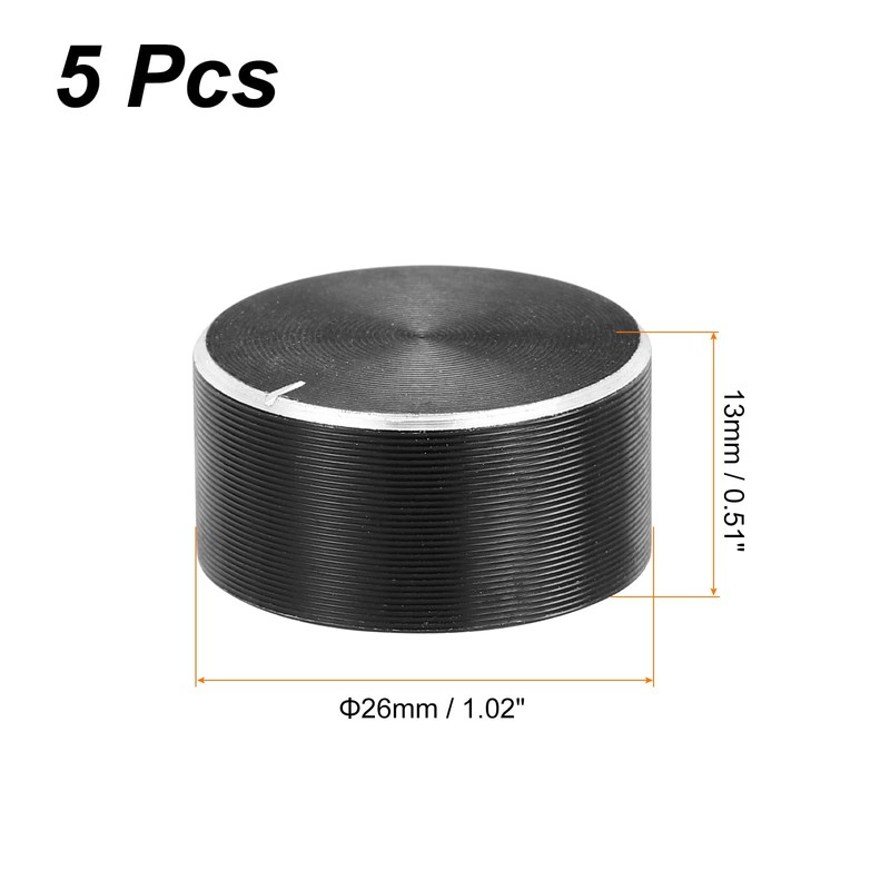 sourcing map 5pcs Potentiometer Knob Knurled Shaft Black Tone Aluminum