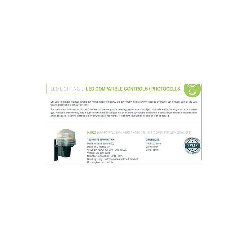 HiSPEC Electronic Photocell Kit IP65 Wall Mounted Omni Directional Switch