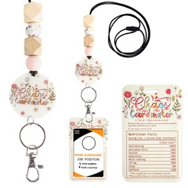Obookey Teacher Lanyard Badges Holder - Chaos Coordinator Lanyards for ID Badges, Flower Silicone Beaded Breakaway Name Tag Keys Accessories Nurses Day Teachers' Day Gifts for Women Teachers Nurse