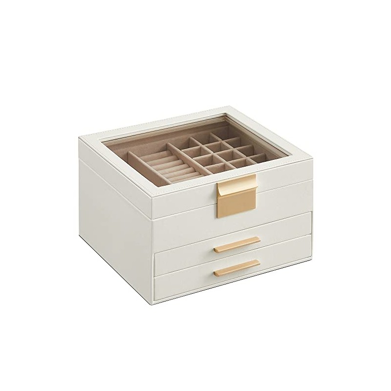 SONGMICS Caja de Joyas, 3 Niveles, Tapa de Cristal, 2