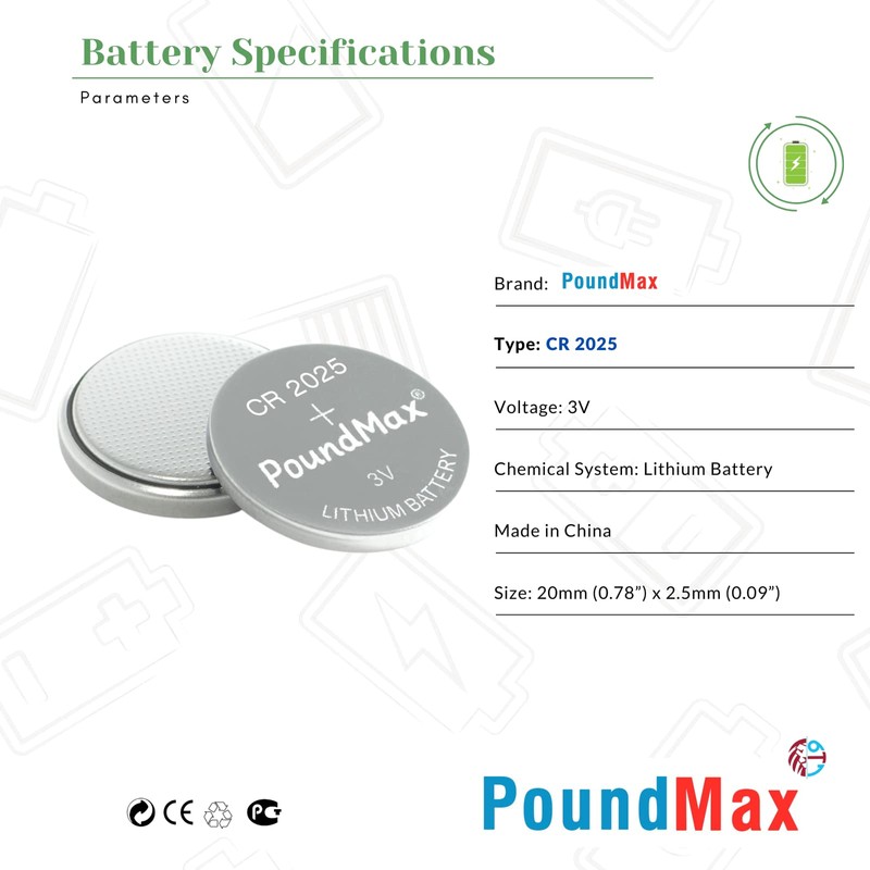 PoundMax CR 2025 Batteries 3v Lithium Button Cell Battery Combo