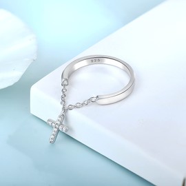starchenie 925 Sterling Silver Rings for Women Christian Cross Religious Promise Ring