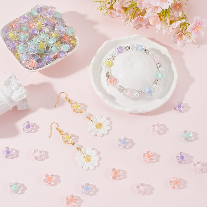 SOFPLATE 300Pcs Acrylic Flower Beads Clear Flower Bead Bulk 12mm