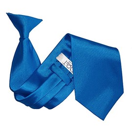 DQT Men's Plain Satin Polyester Easy to Wear Clip On Tie Made for Security Officers Business and Wedding - Electric Blue