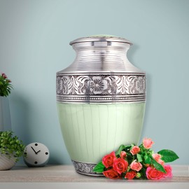 Memorials Cremation Urns for Adult - Adult Funeral Urn Handcrafted - Handcrafted Cremation Urn, Large Burial Urns for Ashes Adult - Large Handcrafted Funeral Memorial - Green Silver