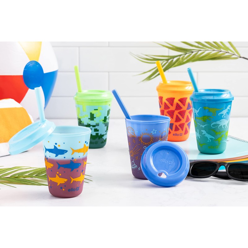 Ello Kids Plastic Reusable Color Changing Cups with Twist on