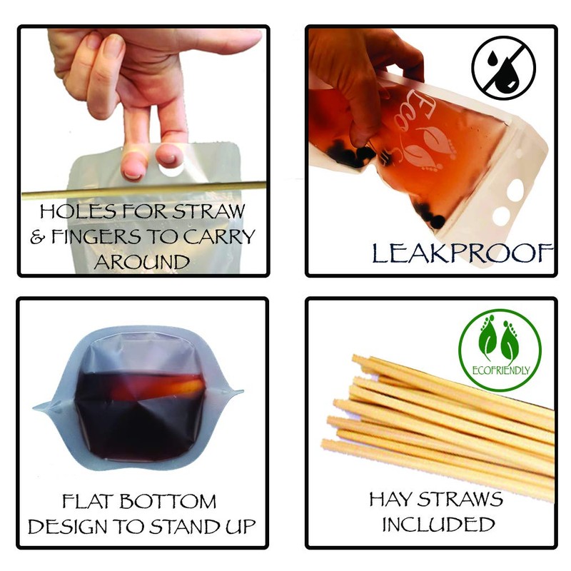 Biodegradable Disposable Drink Pouches by EcoSip – Eco-Friendly w/Gusset Bottom