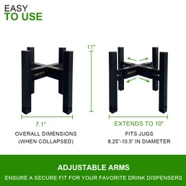 Adjustable Drink Dispenser Holder - Stand for 6-11" Dispenser, Fits 1-3 Gallon Glass Water Jar, Black