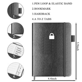 Hard Cover Password Book with Alphabetic Tabs - 11.8 x 15.5 cm Internet Password Storage Book, Password Notebook for Office or Home