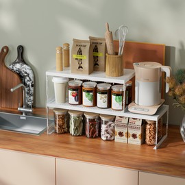 Jojocross Adjustable Stackable Metal Storage Shelf Organizer - Expandable Wire Rack with Perforations for Kitchen, Pantry, Bathroom, Cabinet & Office-Compact, Durable & Sturdy (1PACK/Large/White)