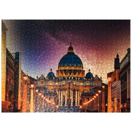 MyPuzzle Vatican City. Illuminated St. Peters Basilica in Vatican City by Night - Premium 500 Piece Jigsaw Puzzle for Adults