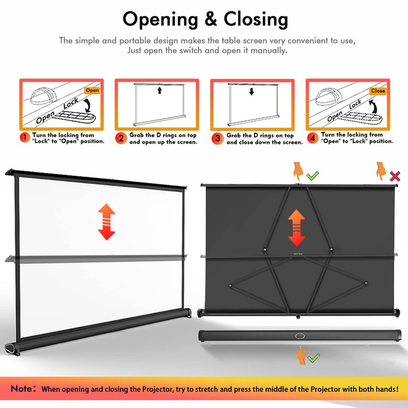 New Portable Mobile 50 Inch Projector Screen Pull Down, 16:9