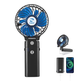 KIBEE Portable Fan,5200mAh Rechargeable Handheld Fan,180° Foldable Hand Fan,personal Fan,3 Wind Speeds Camping Fan.Mini Fan for outdoor,home,makeup,office(Black)
