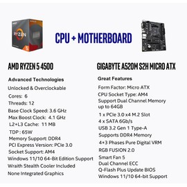 Micro Center AMD Ryzen 5 4500 Desktop Processor with Gigabyte A520M S2H Micro ATX Motherboard(AM4, DDR4, NVMe PCIe 3.0 x4 M.2, Q-Flash Plus, RGB Fusion 2.0)
