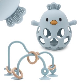 Baby Teething Chew High Chair Suction Toys - Baby Teething Toys Silicone Teethers, Baby Table Toys,Food Grade Silicon for 6 12 18 Months (Blue)