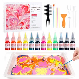 Marbling Paint Art Kit for Kids, Arts and Crafts Set for Girls & Boys Ages 8-12, Craft Kits with 16ml-12pcs & 25 Papers, Art Supplies, Birthday Gifts & Creative Toys for Kids Age 8 9 10 Year