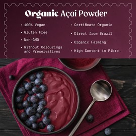 NaturaleBio NaturalBio Organic Acai Berries Powder - Freeze-Dried - 200g. Brazilian Acai, Lyophilised, Raw. Extract from A?ai Berry Pulp. Vegan & Vegetarian Friendly
