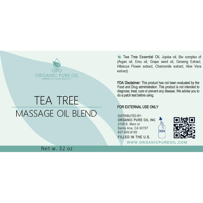 Tea Tree Massage Oil Blend - Natural, Non-GMO, Tea Tree