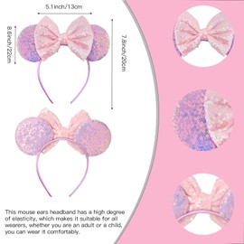 Dekewe Mouse Ears Headband, Sparkly Bow Headbands Mouse Ears Headwear with 2 Mouse Ears Hair Clips, Cosplay Party Headband for Adult Kids Shiny Headband for Girls Women Fancy Dress Costume Head Band