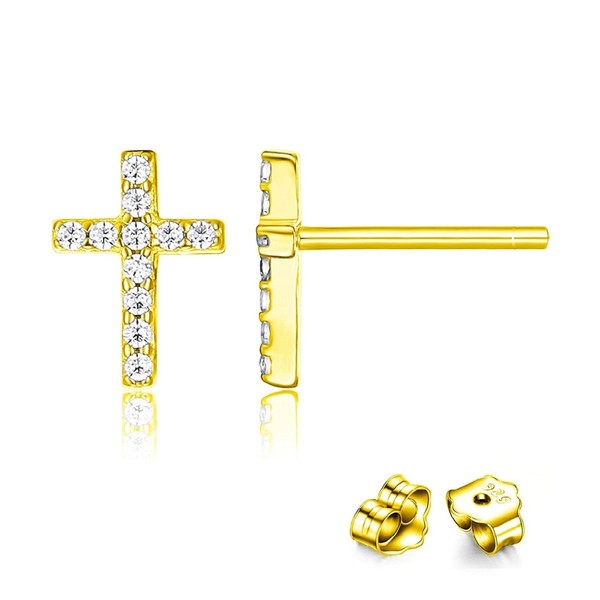 Bellitia Jewelry Cross Stud Earrings Sterling Silver Zirconia Religious Cross
