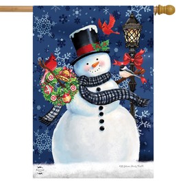 Snowman Holiday Cheer Christmas House Flag Lampost Wreath 28"x40" Briarwood Lane