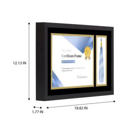 Melannco 18.8x12.1 Inch Black Wood Diploma Frame With Tassel Holder- Frame Displays One 8.5x11 Inch Certificate and One Tassel
