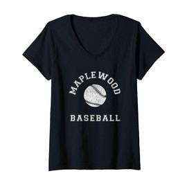 Womens Maplewood Baseball Distressed Retro Classic V-Neck T-Shirt