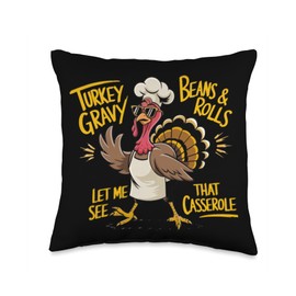 Turkey Gravy Beans And Rolls Casserole Thanksgiving Squad Throw Pillow